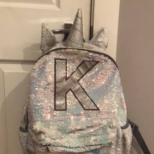 Justice Sequin Unicorn Backpack GUC “K” initial.